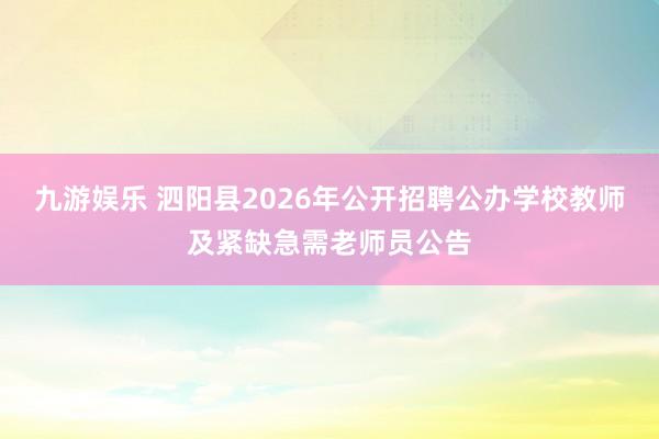 九游娱乐 泗阳县2026年公开招聘公办学校教师及紧缺急需老师员公告